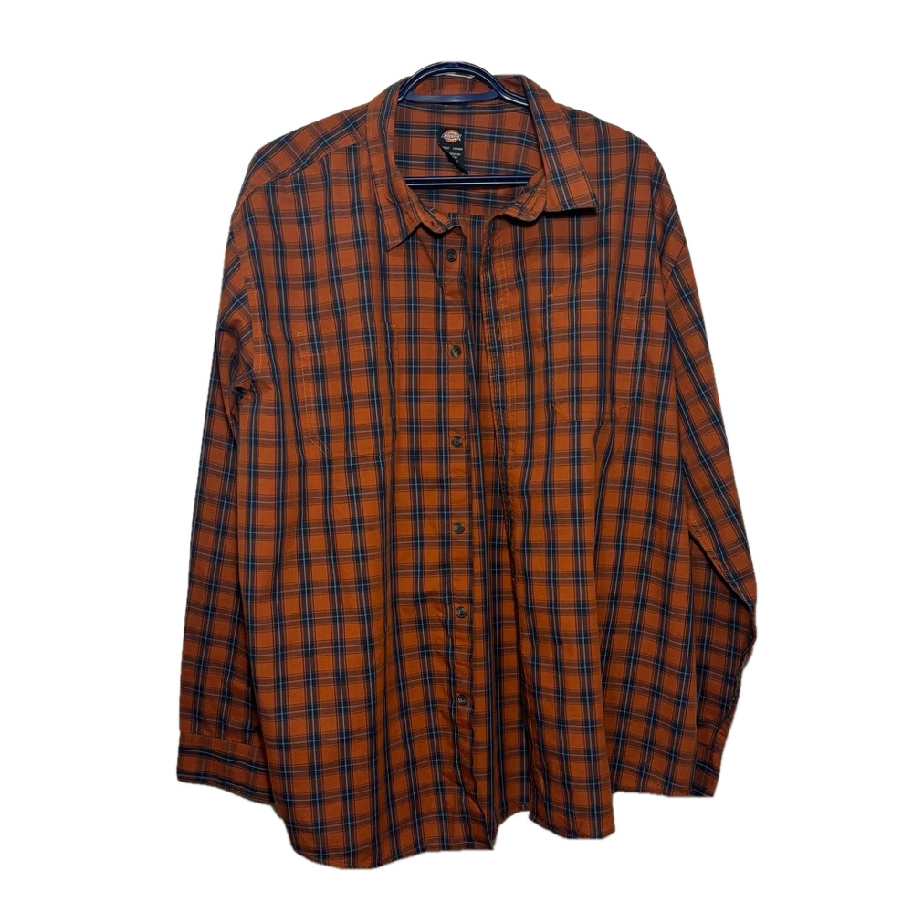 Men's Dickies Orange Plaid, Relaxed Fit Shirt, Full Sleeves, XL